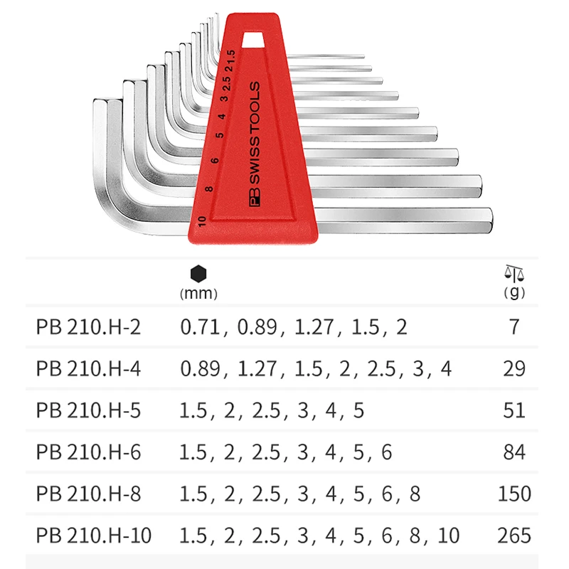 PB szwajcarskie narzędzia klucz sześciokątny zestawy kluczy do śruby z łbem sześciokątnym zestaw kluczy imbusowych L-klucze kulkowe nr PB 210 | 211