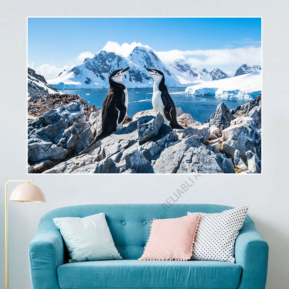 Antarctic Penguin Dive into the Water HD Pictures Canvas Painting Iceberg Seascape Posters for Living Room Wall Decor Cuadros