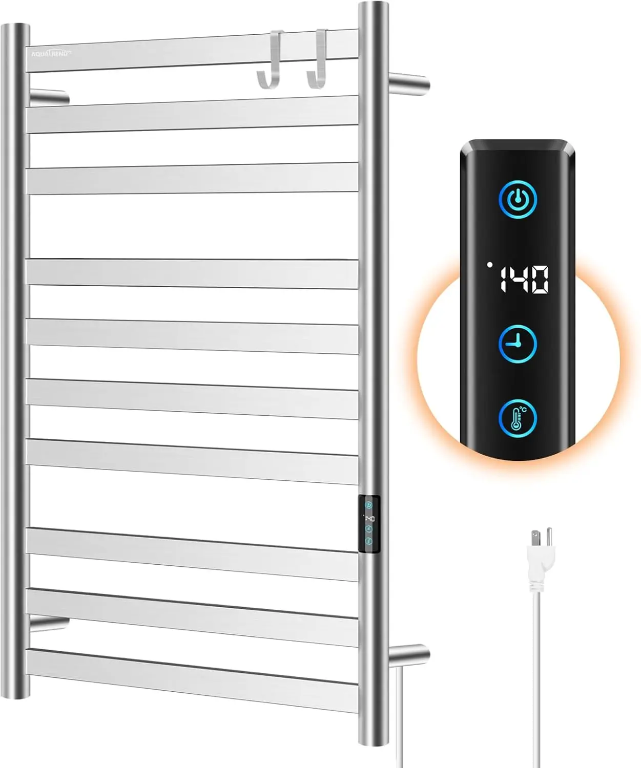 Heated Towel Rack for Bathroom, Towel Warmer with 10 Bar Flat Rack Large, Electric Hot Towel Rack Wall Mounted, LED Buit-in Time