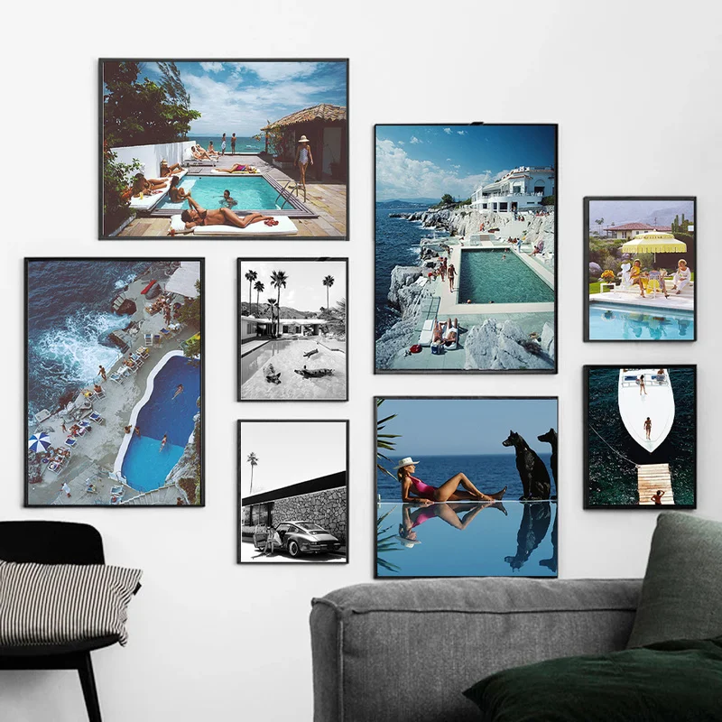 Slim Aarons Speedboat Landing Pool Party Vintage Photography Posters Print Retro Art Canvas Painting Pictures Living Room Dec