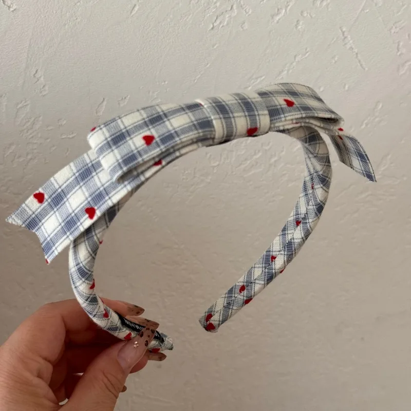 Korean retro love plaid bow headband headband high cranial top temperament versatile hairpin headgear new model
