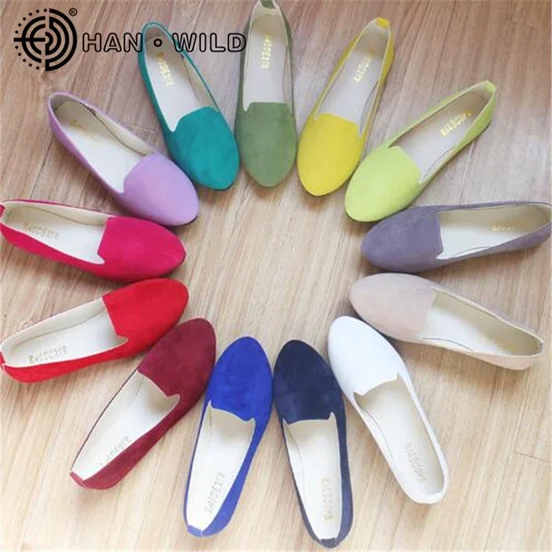 2023 Fashion Shoes Women Solid Candy Color Flock Shoes Femal Loafers Ballet Flats Casual Mother Shoes Zapatos Mujer Plus Size 43