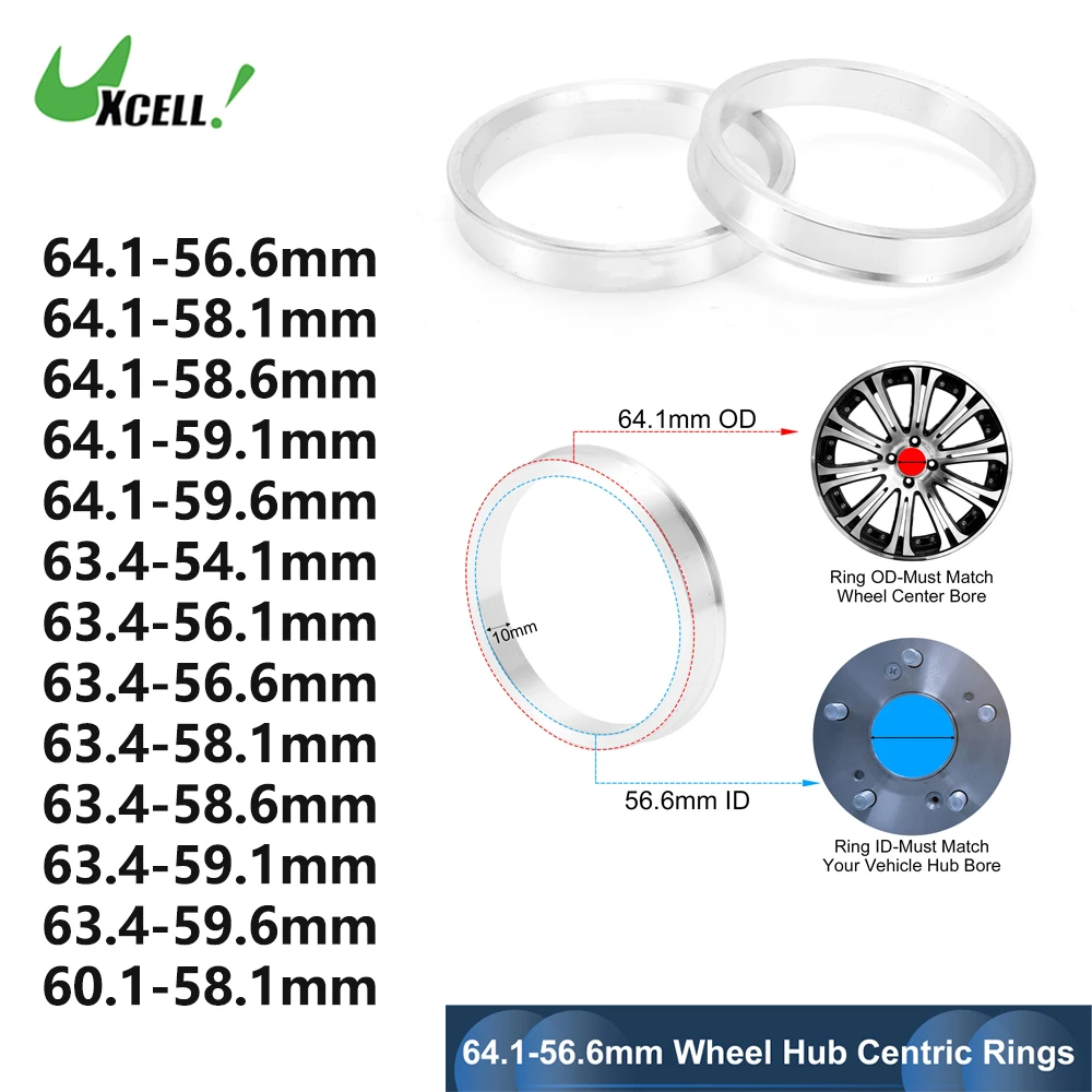 

UXCELL 4pcs Car Wheel Hub Centric Rings 64.1-56.6 64.1-58.1 64.1-58.6 64.1-59.1mm Wheels Center Shaft Shock Absorbing Hubrings