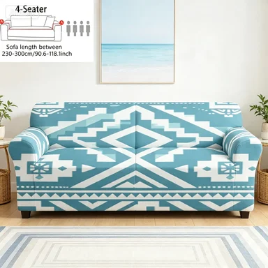 Bohemian Blue Diamond Sofa Cover, Black Gold Palm Leaf Slipcover, Red Christmas Snowman Cover, Orange Zigzag Ethnic Cover.