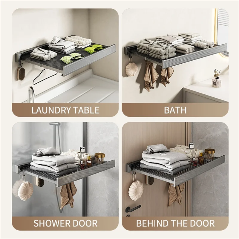 

T99C-Wall Mounted Folding Storage Shelf, Aluminum Alloy Retractable Clothes Drying Rack For Socks And Clothing