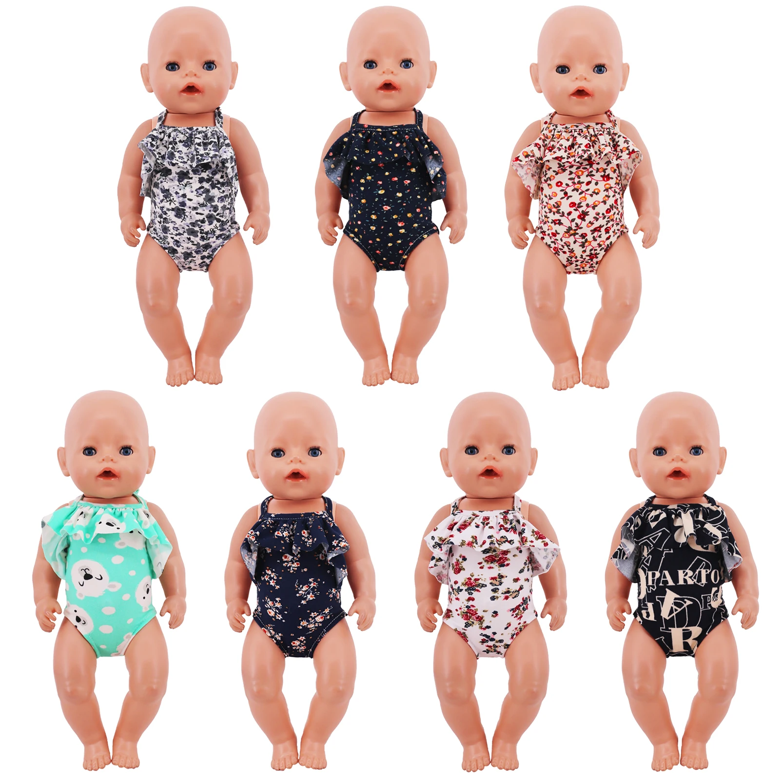 Doll Clothes Bow Print Swimwear For 18Inch American Doll&43cm Reborn Baby Doll Accessories Our Generation Toy Girl's Gift