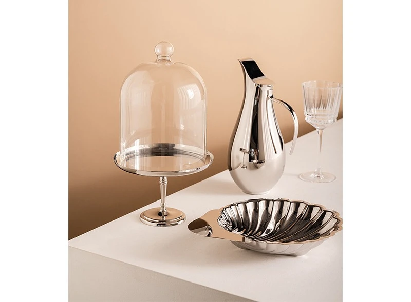 Stainless steel cake display stand with glass lid creative light luxury high-leg dessert pastry tray ornament