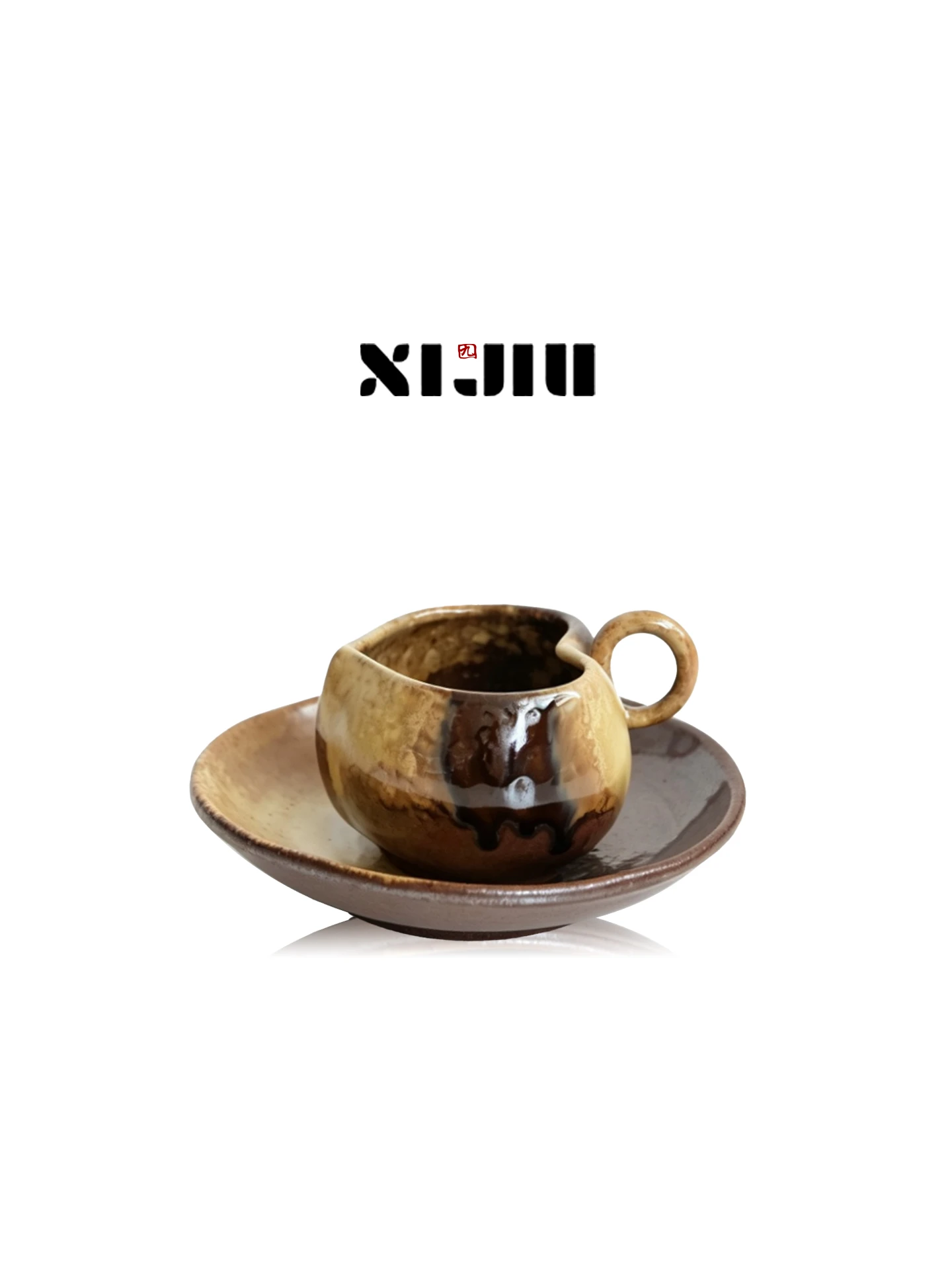 Handmade Caramel Colored Original Japanese Style Ceramic Coffee Cup 180ml with Lid Heat Resistant Microwave Safe Dishwasher Safe