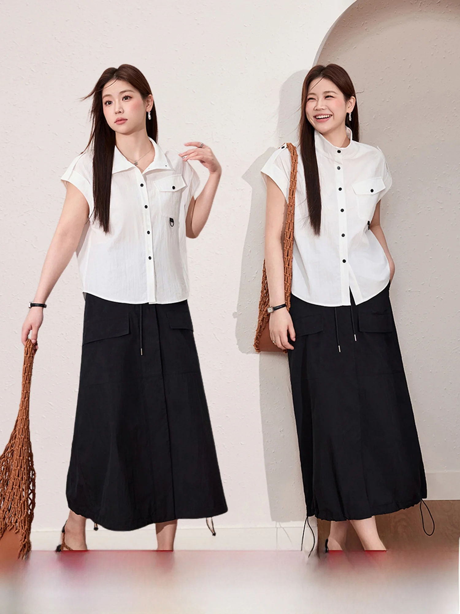 

Blue Language plus Size Workwear Sle Summer Slimming Lightweight irt And A-Line Skirt Set for Pear aped Women