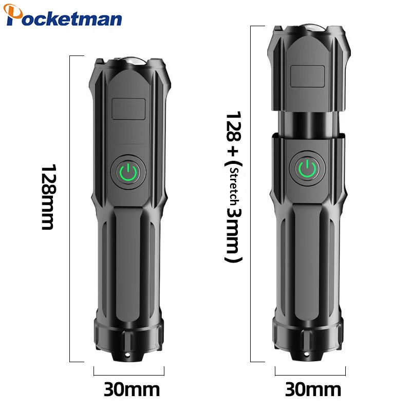 

Super Bright LED Flashlight USB Rechargeable Flashlights Waterproof Zoom Torch Portable Emegency Light with Built-in Battery