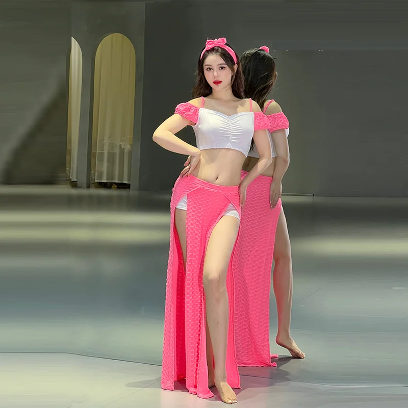 

Belly Dance Practice Suit Sexy Set Autumn and Winter Sweet and Cute Style Pink Oriental Dance Performance Suit