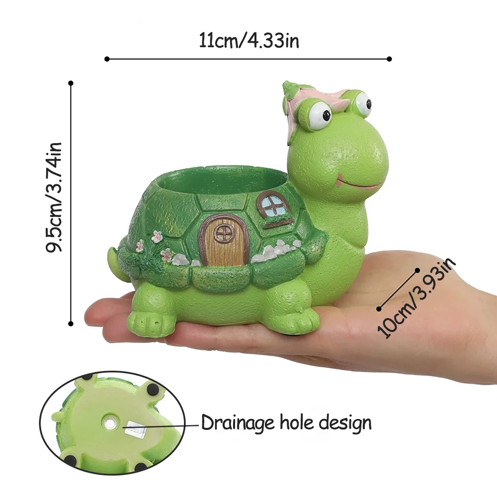 Fairy Turtle Resin Succulent Planter Cute Cartoon Tortoise Plant Pot Creative Animal Flowerpot for Desktop, Garden Decor