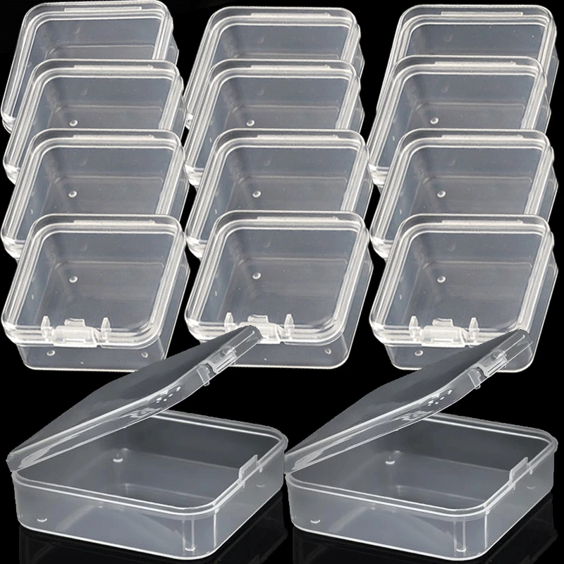 12 Sizes Small Boxes Square Transparent Plastic Box Jewelry Storage Case Finishing Container Packaging Storage Box for Earrings