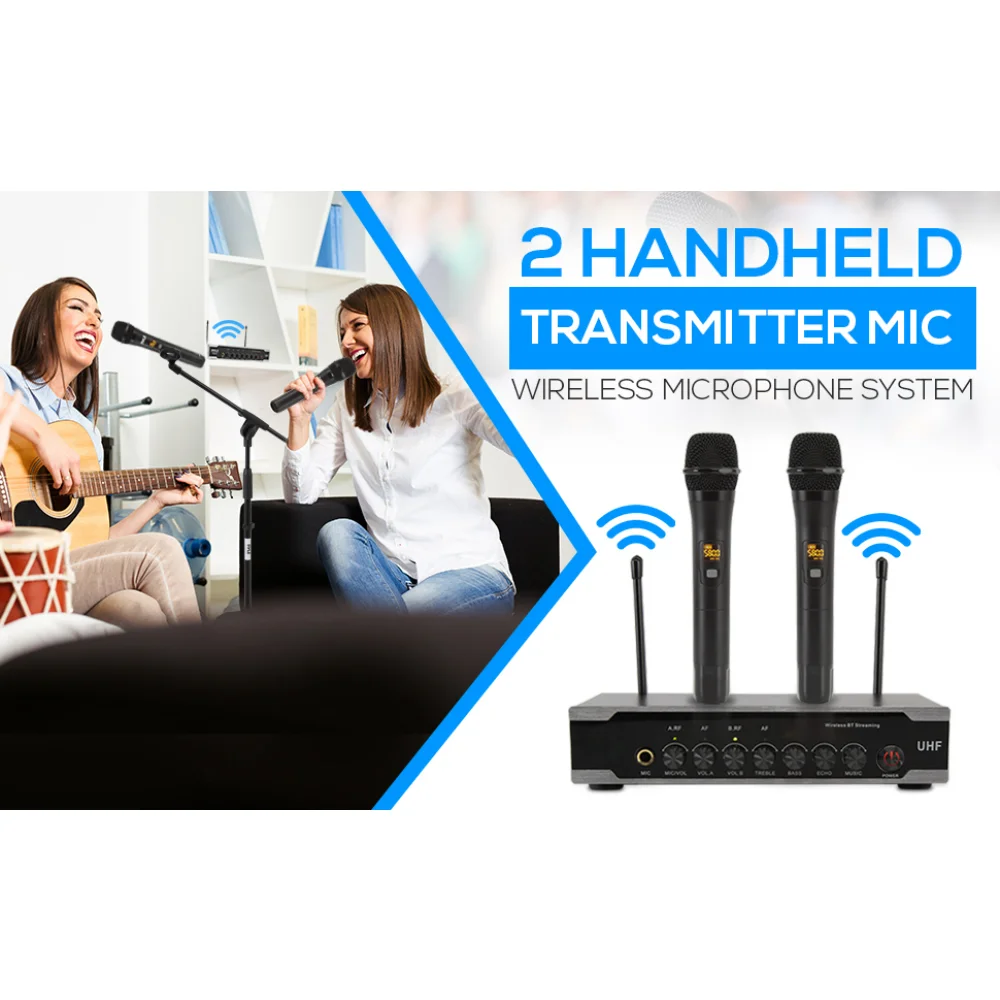 AOSHEN RB-308 Portable UHF Wireless Mic System Dual BT Cordless Microphone Set For PA Karaoke DJ Party