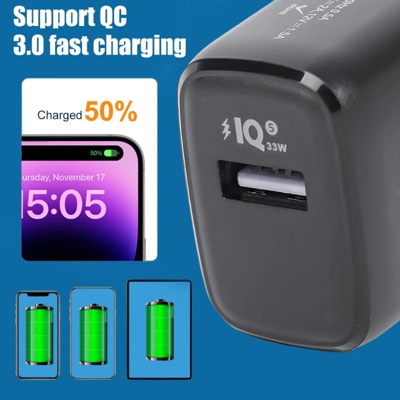 33W QC3.0 Phone Charger Mobile Phone Fast Charging for Xiaomi Samsung Huawei EU/US/UK Standard USB Travel Phone Power Adapter