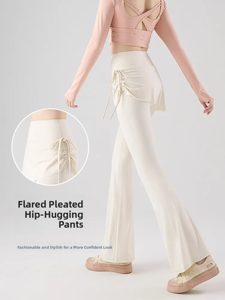 กางเกงโยคะเอวสูงทรงดินสอผู้หญิง แบบกระโปรงสองชิ้นในตัว กระชับสะโพก สำหรับพิลาทิส ฟิตเนส ออกกำลังกาย กางเกงลำลองขายาว