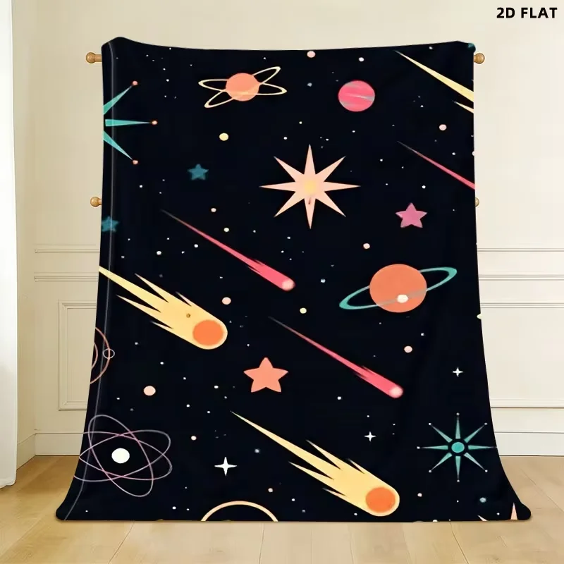 Rainbow Planet Outer Space Throw Blanket Colorful Galaxy Star Print Soft Warm All Season Blanket for Sofa Couch Bedroom Decor