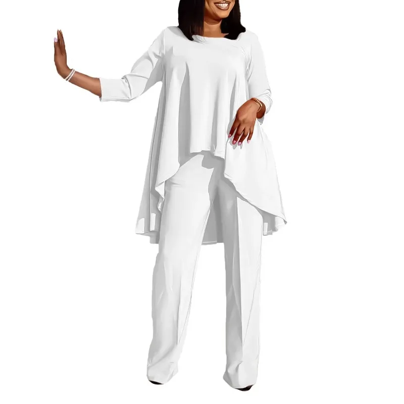 

Women 2 Pieces Pants Sets Solid Blouse & Long Trousers Fashion African Ladies Outfits Matching Pants Sets Clothes 2025 New Trend