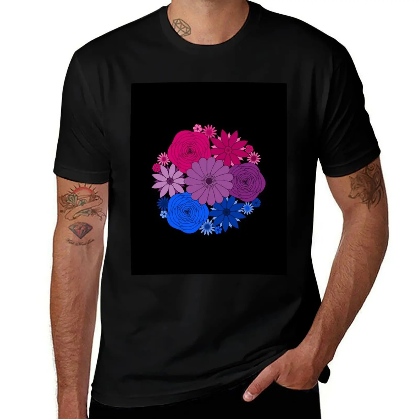 Bisexual Pride Bouquets T-Shirt Comfortable Workout Short Sleeve Shirt T-Shirt