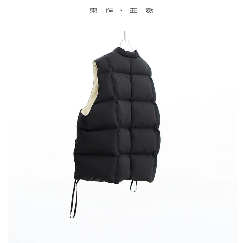Down Vest ~ Checkered Stand-Up Collar Color-Blocked Duck down Vest for Petite Women, Suitable for Outerwear or Layering, 2025 Winter Women's Warm Vest
