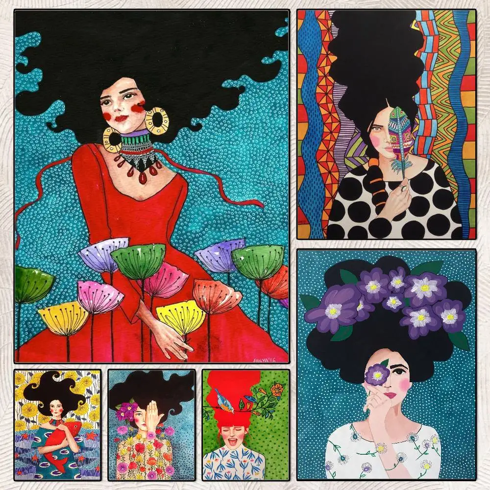 Flower girl hairstyle art painting Poster HD posters Self-adhesive waterproof ideal for living room bedroom bar decoration