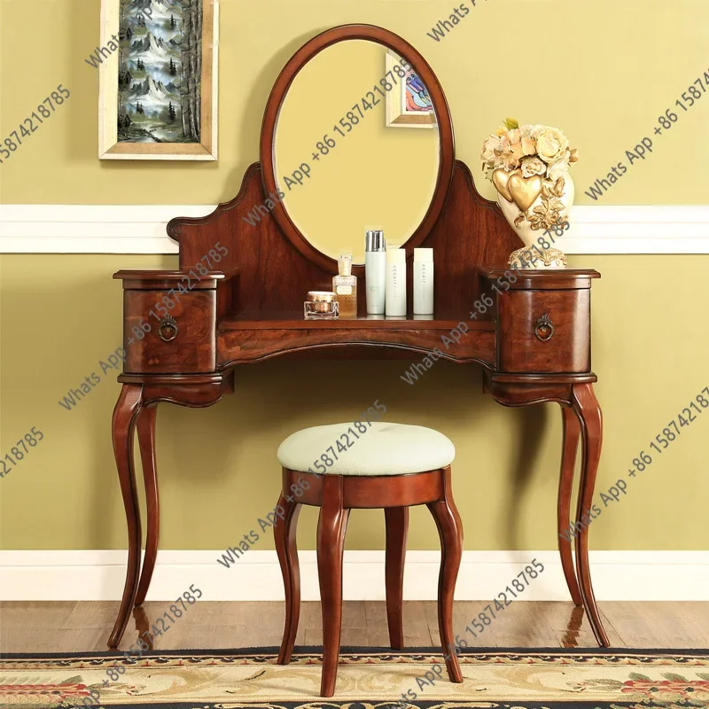 

J New Brown Girl Bedroom Dresser Eithe Drawers Stool Luxury Mirror Dressing Table Makeup Wooden Women Coiffeuse Nordic Home Furn