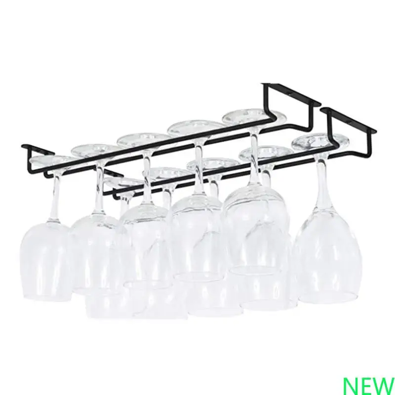 رف زجاجي للنبيذ الأسود تحت الخزانة حامل كأس للنبيذ ستيمواري رف معلق حامل ستيمواري لديكور تخزين الخزانة #3