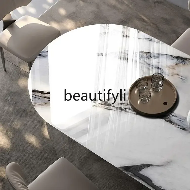 Home Villa Premium Modern Simple Stainless Steel Luxury Stone Oval Dining Table