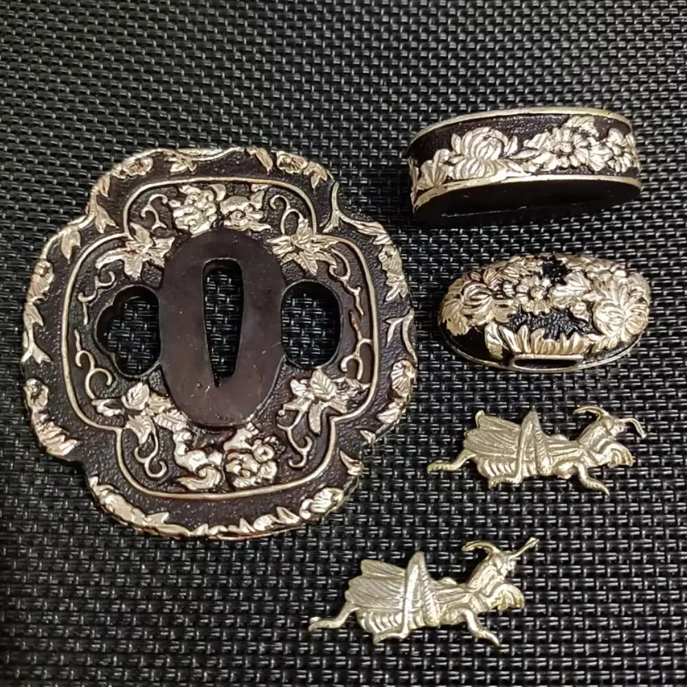 Nice Metal Crafts Japanese Katana/Wakizashi/Tanto Sword Fittings Set Brass Tsuba+Menuki+Fuchi+Kashira+Seppa