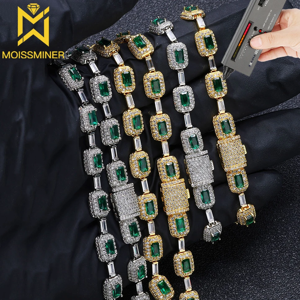 7mm Green Baguettes Moissanite Necklace S925 For Women Men Iced Out Chain Hip Hop Jewelry Pass Diamonds Tester GRA Free Shipping