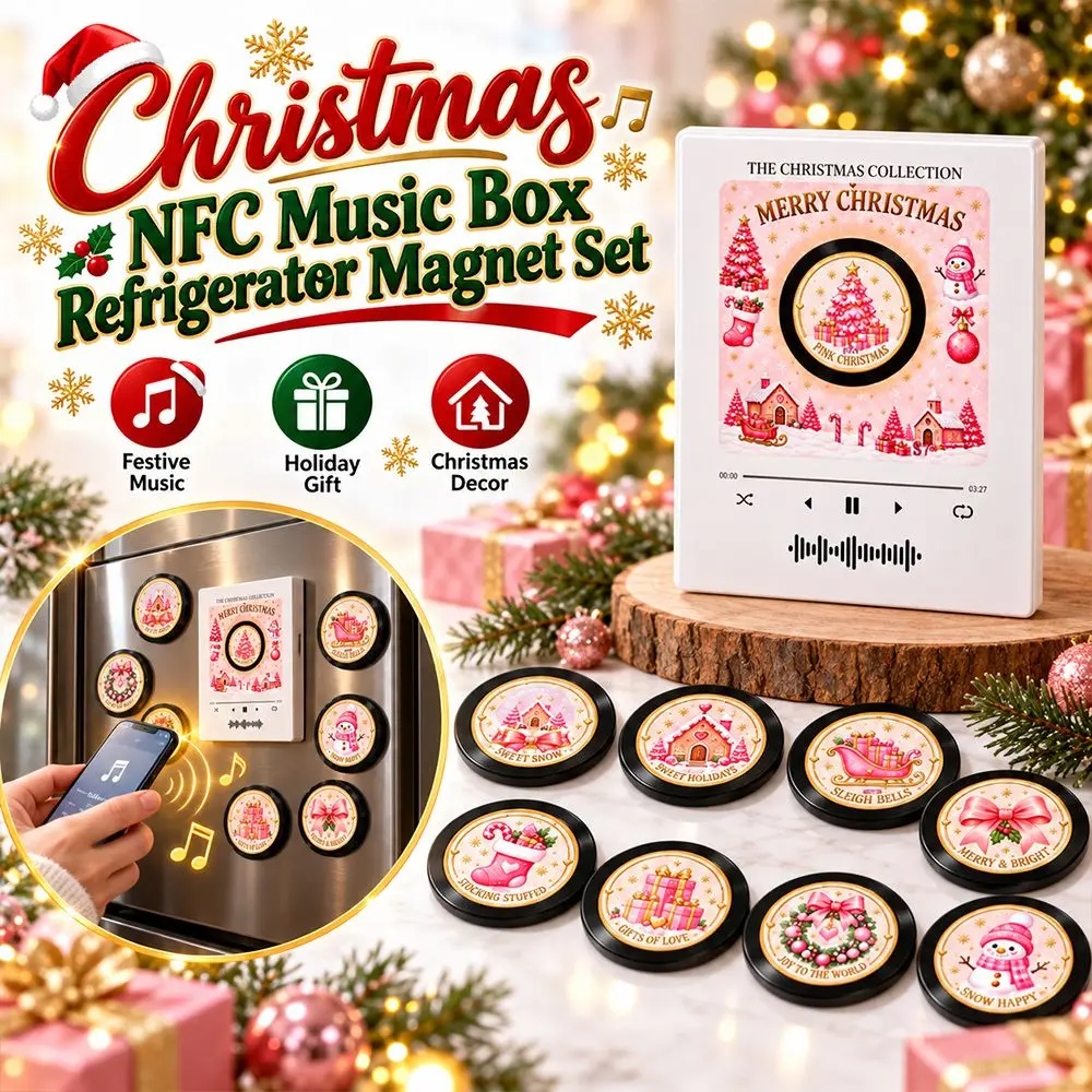 Christmas Mini Vinyl Record Music Player Refrigerator Magnet with 9 NFC Fridge Records NFC Music Box Magnetic Music Player