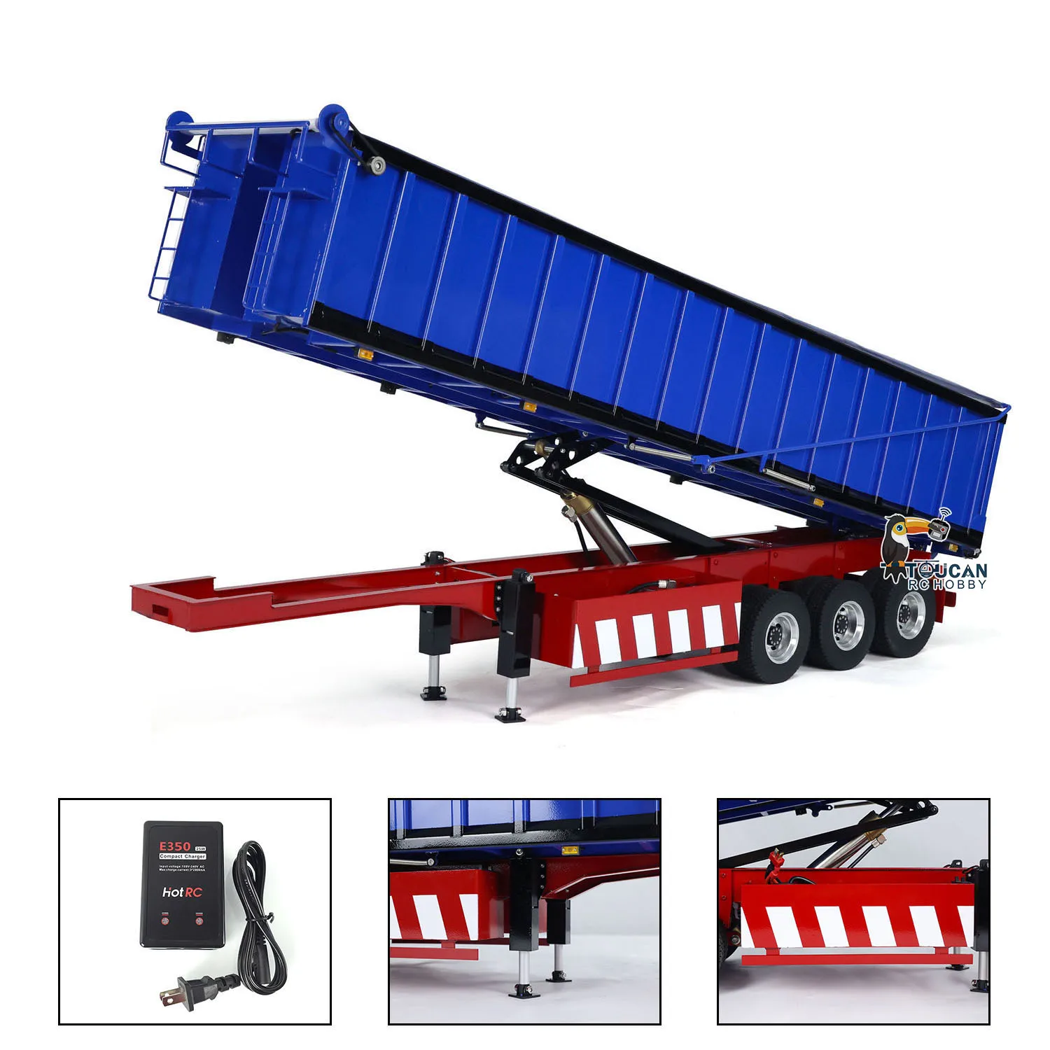 ของเล่นโลหะ 1/14 3 เพลา RC Hydraulic Dump Trailer ไฟฟ้ากันสาดขา Semi Trailer กรวดไฟรถรถบรรทุกรุ่น