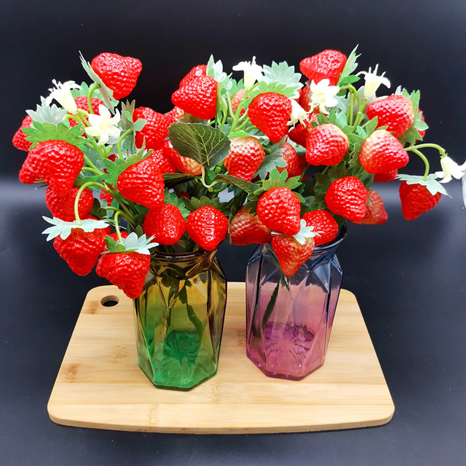 Artificial Strawberries Fruit Decor Dried Artificial Fake Strawberries Bouquet for Wedding Home Party Desk Home Decoration