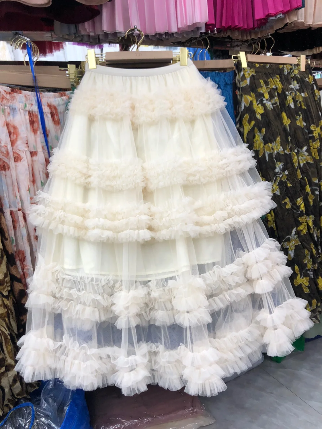 레이스와 나무 귀망 소재의 하이웨이스트 A라인 스커트, 20대 여성을 위한 달콤한 슬레 길이 스커트