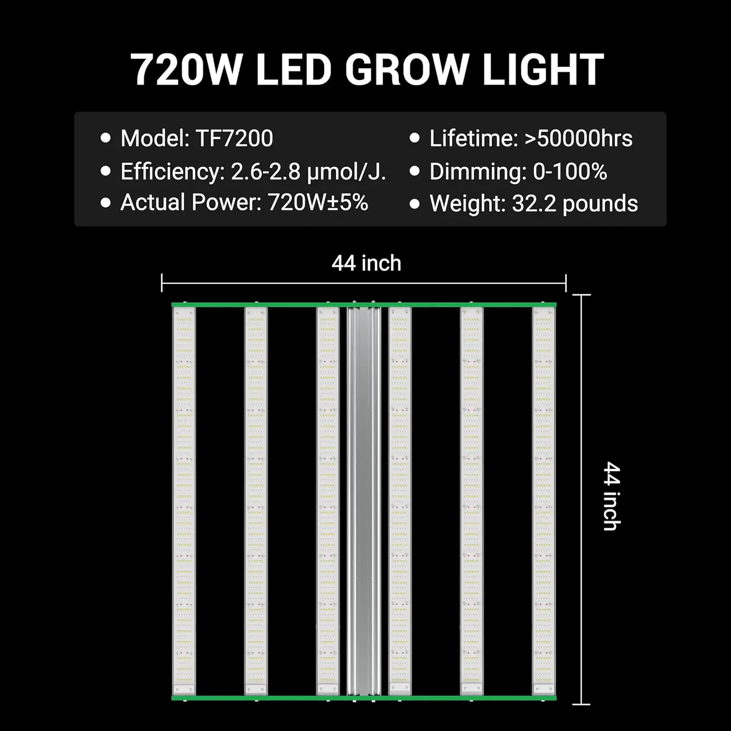 RDJ Bouns Lampada da coltivazione a LED da 720 W per tenda da coltivazione 4x4, corpo largo 6 barre 100 V-277 V LM281B+ e diodi EPI, spettro completo, dimensioni complessive 4