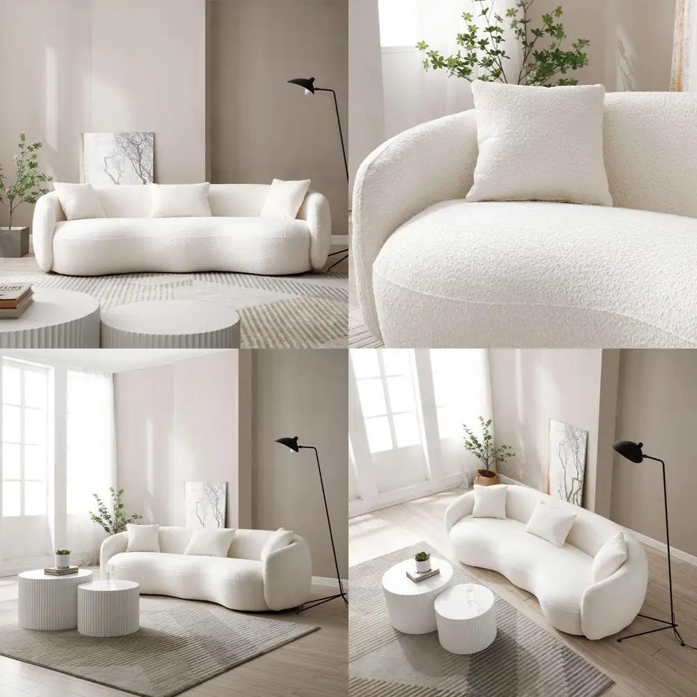 

Contemporary 4-Seat Curved Sofa with Pillows for Living Room and Small Spaces, Beige Upholstered Comfort Couch