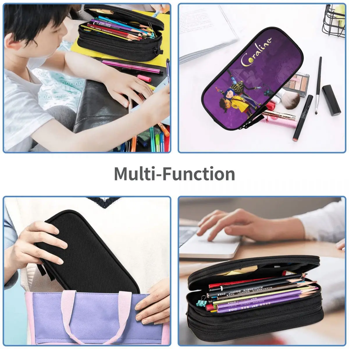 Coralines Halloween Cartoon Anime Pencil Cases Big Capacity Pen Bags Pen Box Pencil Pouch For Boys Girls Students Stationery