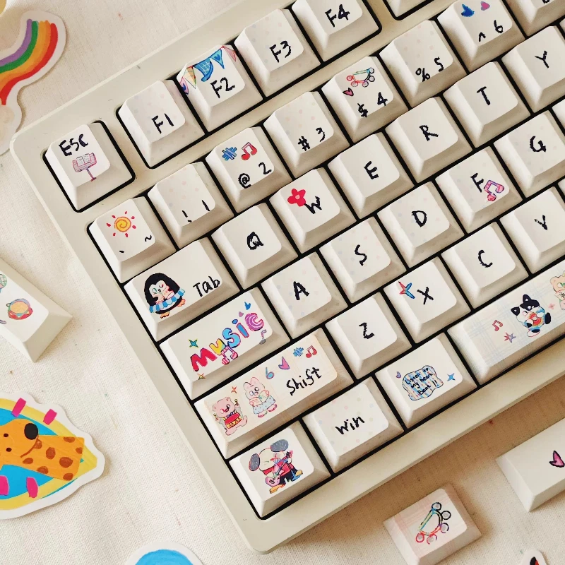 Cute Forest Band Keycaps Five-Sided Thermal Sublimation Pbt Cherry Moa For Diy Aula F75/F99 White Cute Keycaps 140Keys