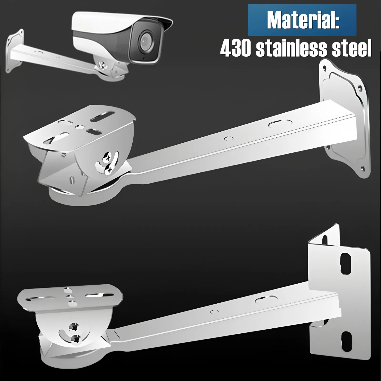 Universal CCTV Security Camera Bracket, 430 Stainless Steel 360° Rotatable Surveillance Bullet Camera Wall Corner Mount Support