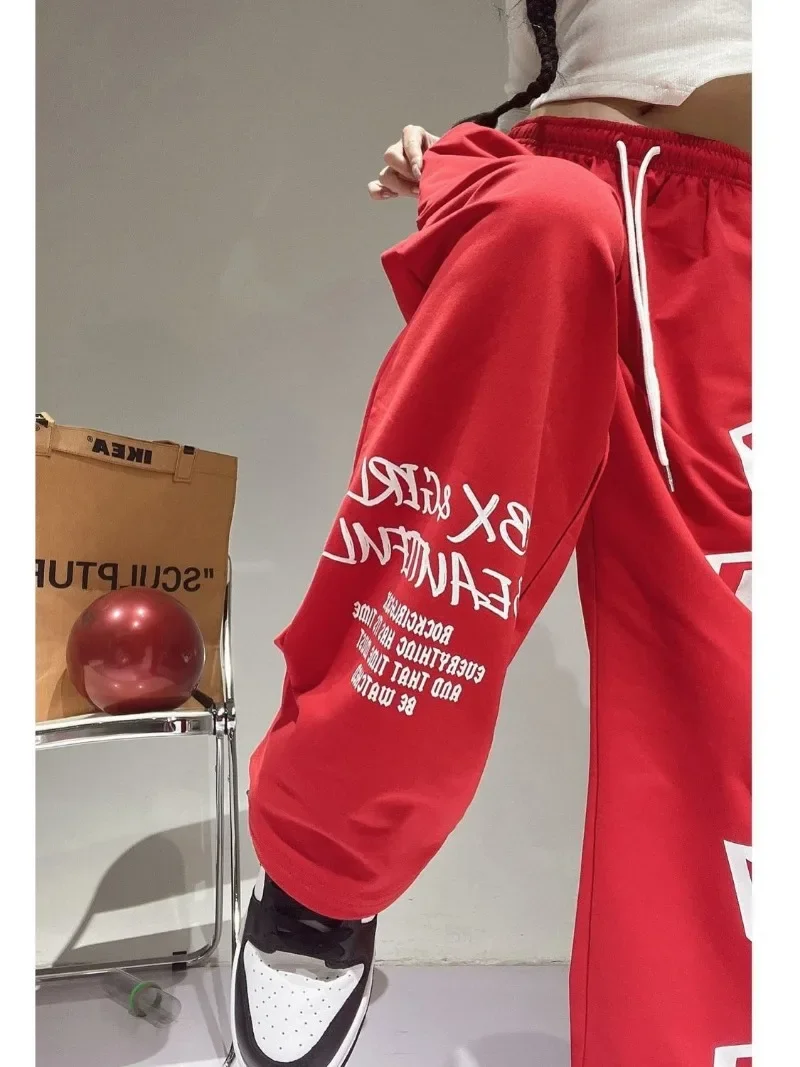 

Spring Autumn Y2K Streetwear Red Sweatpants Women Korean Style Letter Print Track Pants Oversized Harajuku Kpop Hip Hop Joggers