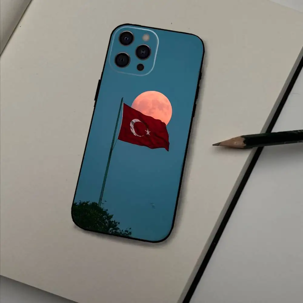 1 قطعة T-تركيا T-التركية العلم التركي جراب هاتف آيفون 17,16,15,14,13,12 زائد ، ماكس لينة سيليكون غطاء أسود