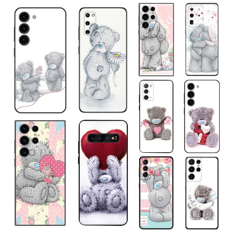 Phone Cases For Samsung Galaxy S24 S23 Ultra S22 S21 S20 FE Plus Note20 S10 Couples Tatty Teddy Black Soft Anti-Drop Cover