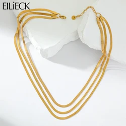 EILIECK 316L Stainless Steel Gold Color Stacking Necklace For Women Girl New Fashion Waterproof 3 Layer Neck Chain Jewelry Gift