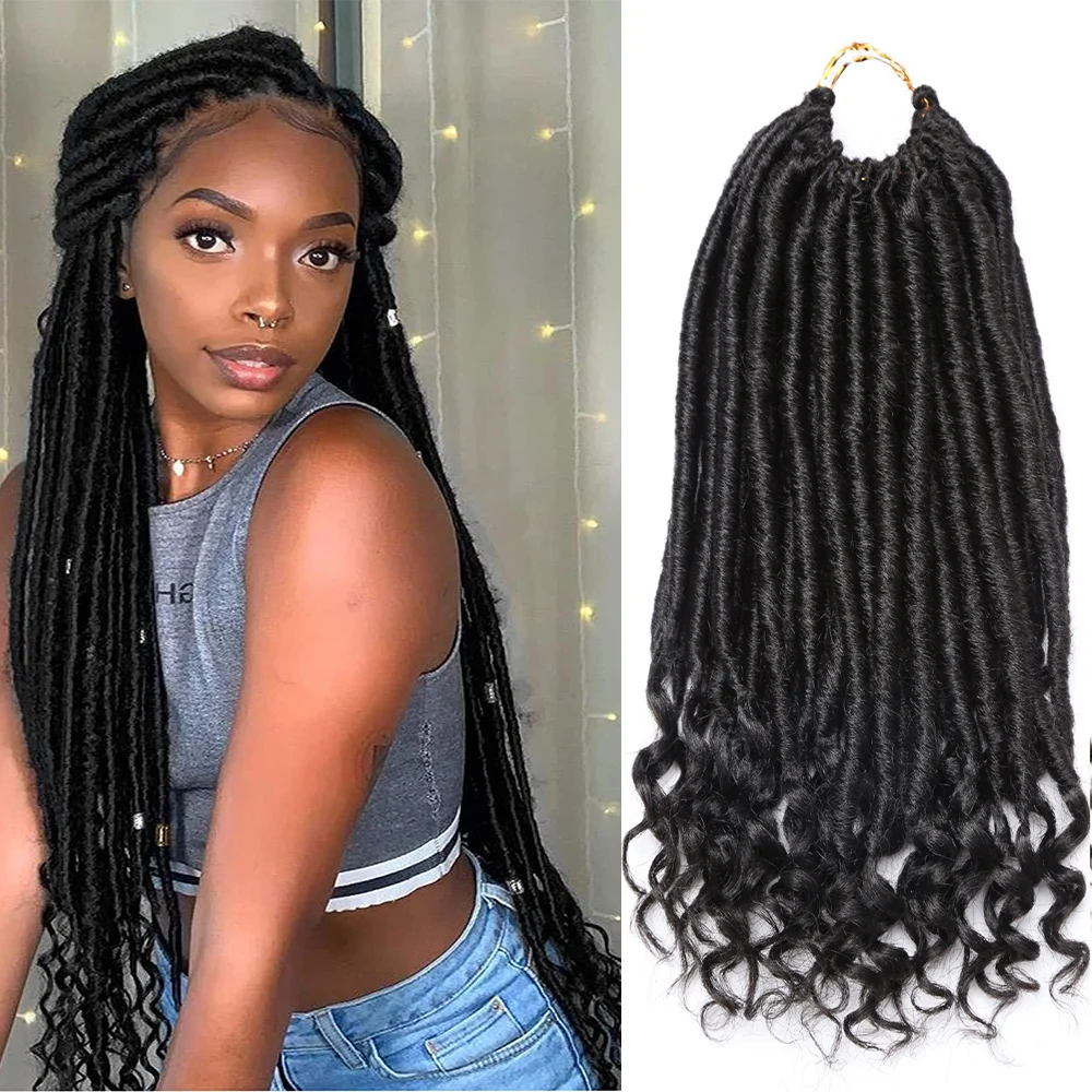 

soft Faux Locs Crochet Hair Braids Synthetic Straight Goddess Locs with Curly Ends Dreadlocks Braiding Hair Extensions for Women