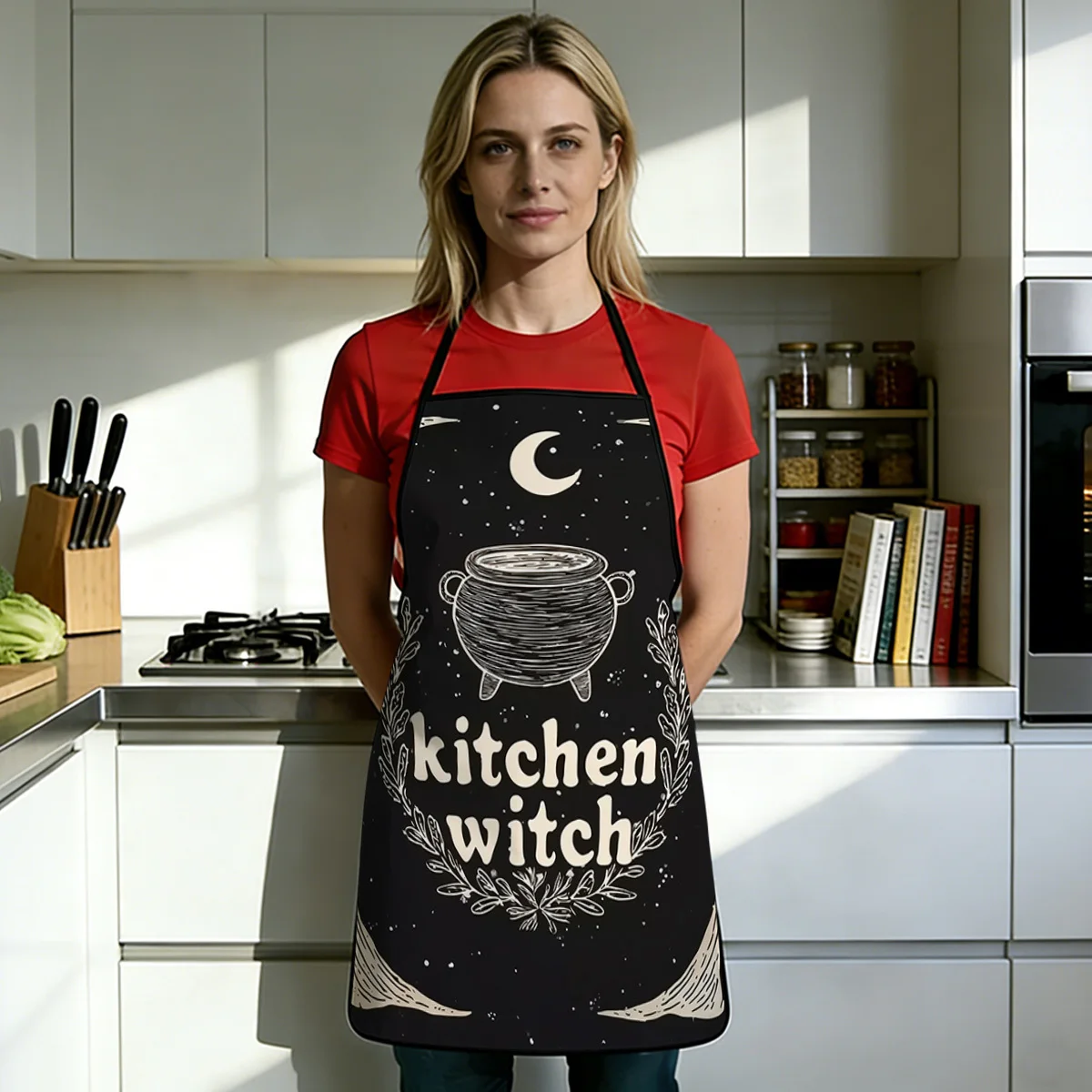 1pc of 2D Flat Kitchen Witch'S Mysterious Symbol Printed Apron, Durable And Easy to Clean, with an Adjustable Waist Strap