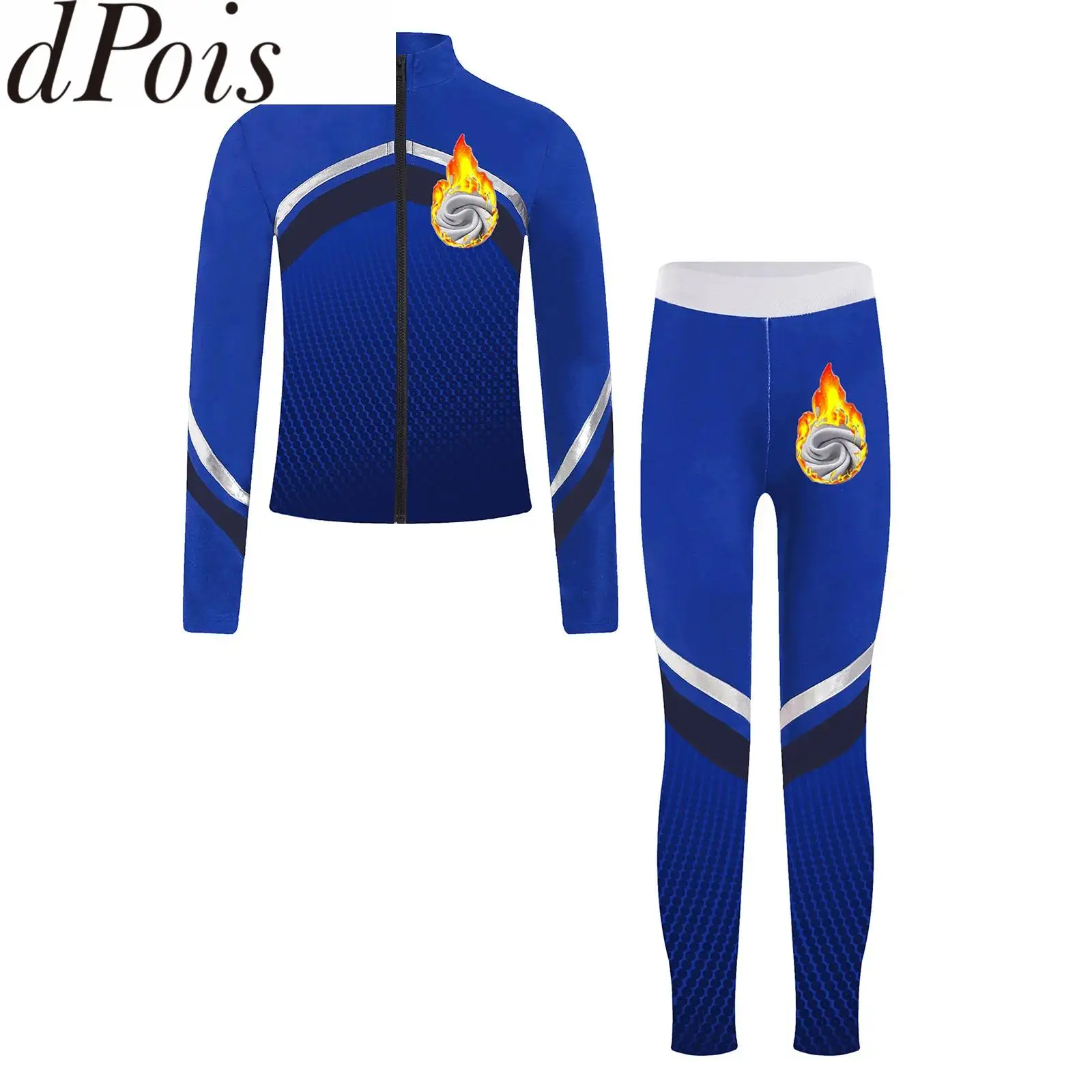 Girls Figure Skating Gymnastics Ballet Outfit Long Sleeve Zipper Jacket with Leggings Gradient Sports Set Practice Competitions