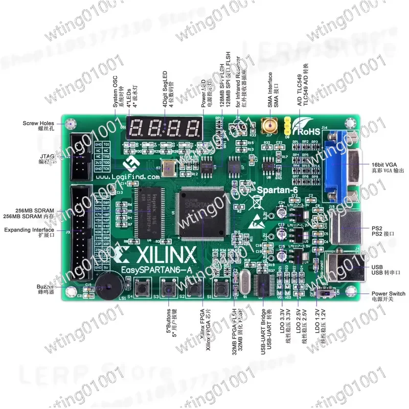 for Xilinx Spartan6 XC6SLX9 FPGA Dev Kit Educational Board Logic Training Module Hardware Platform Design Tool Embedded