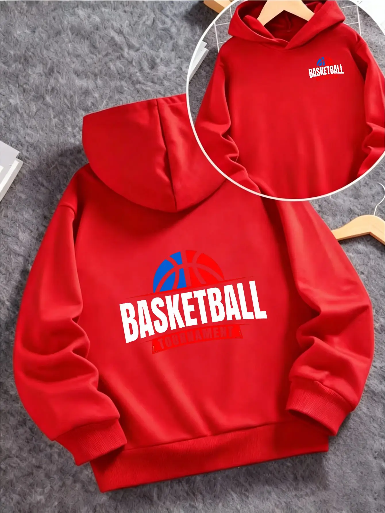 Children's loose-fitting casual sporty printed jacket for autumnwith blue and red basketballpatterna newChristmas gift for kids.