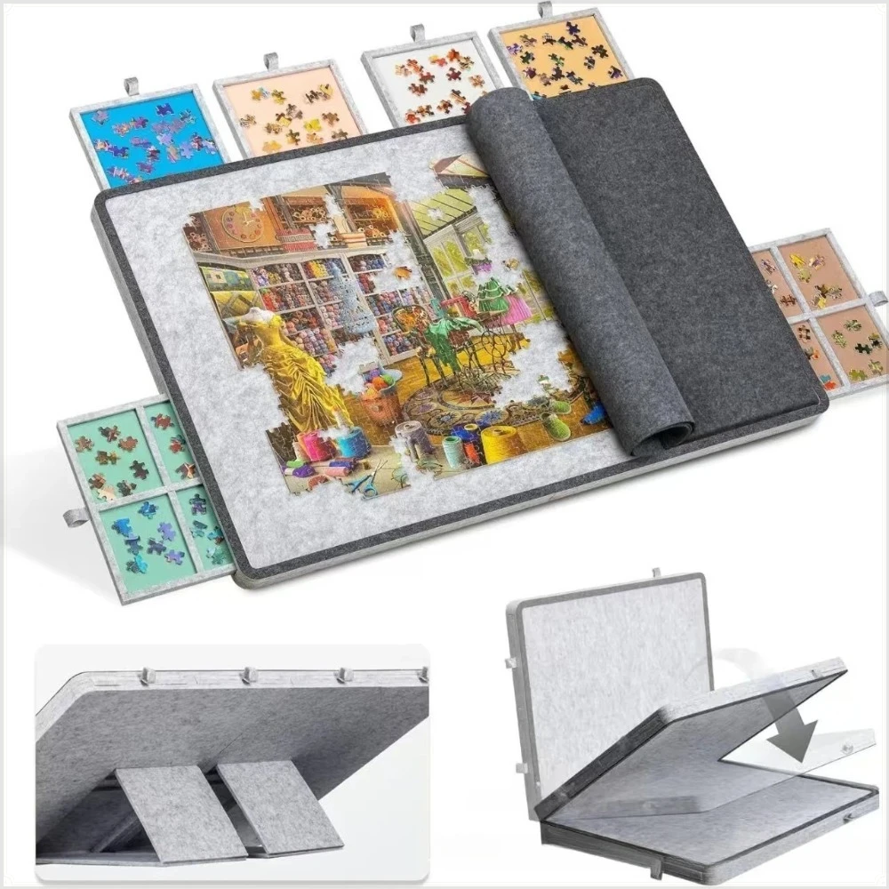 2026 Upgraded Puzzle Board with Stand & Lid, 1000/1500pcs Felt Jigsaw Mat, 6-Drawer  Foldable Sorting Storage Organizer