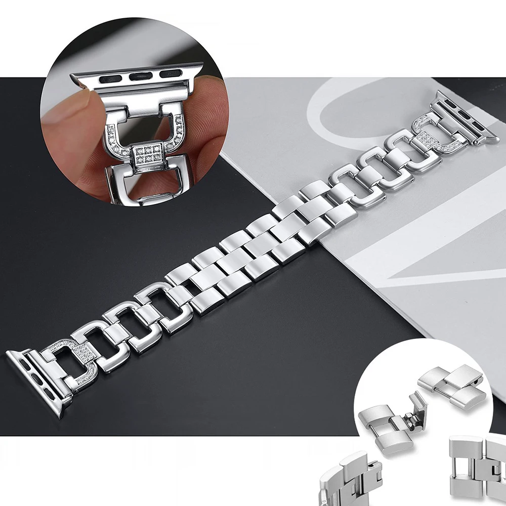 Металлический ремешок из нержавеющей стали для Apple Watch Ultra/2 49 мм 10 46 мм 42 мм 9 8 7 45 мм 41 мм Роскошный ромбовидный ремешок iWatch 6 5 4 44 мм 40 мм